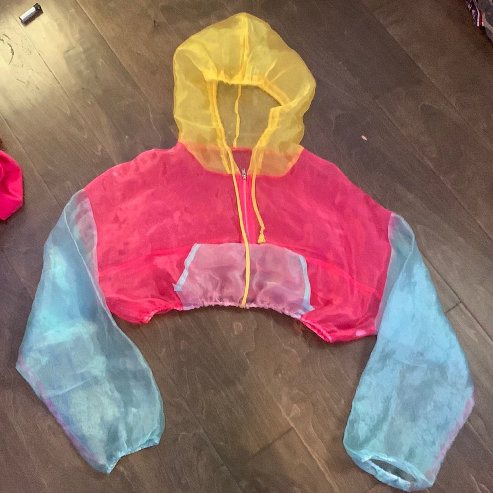 Color block, sheer crop top jacket